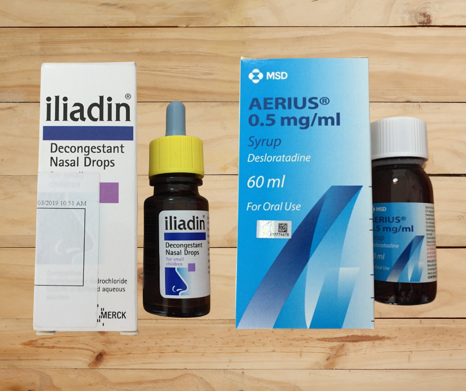 Iliadin Decongestant Nasal Drops & Aerius 0.5mg/ml Syrup for Stuffy/ Running Nose